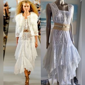 □$4,300 OSCAR DE LA RENTA WHITE LACE GORGEOUS RUNWAY DRESS US 10